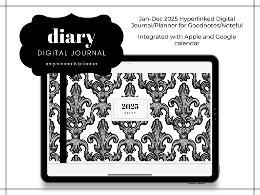 2025 Minimalist Digital Diary / Journal Log, Tracker, Scrapbook, Quote Collection, Notes Template