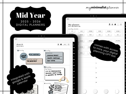 2025 - 2026 Minimalist Mid Year Digital Planner
