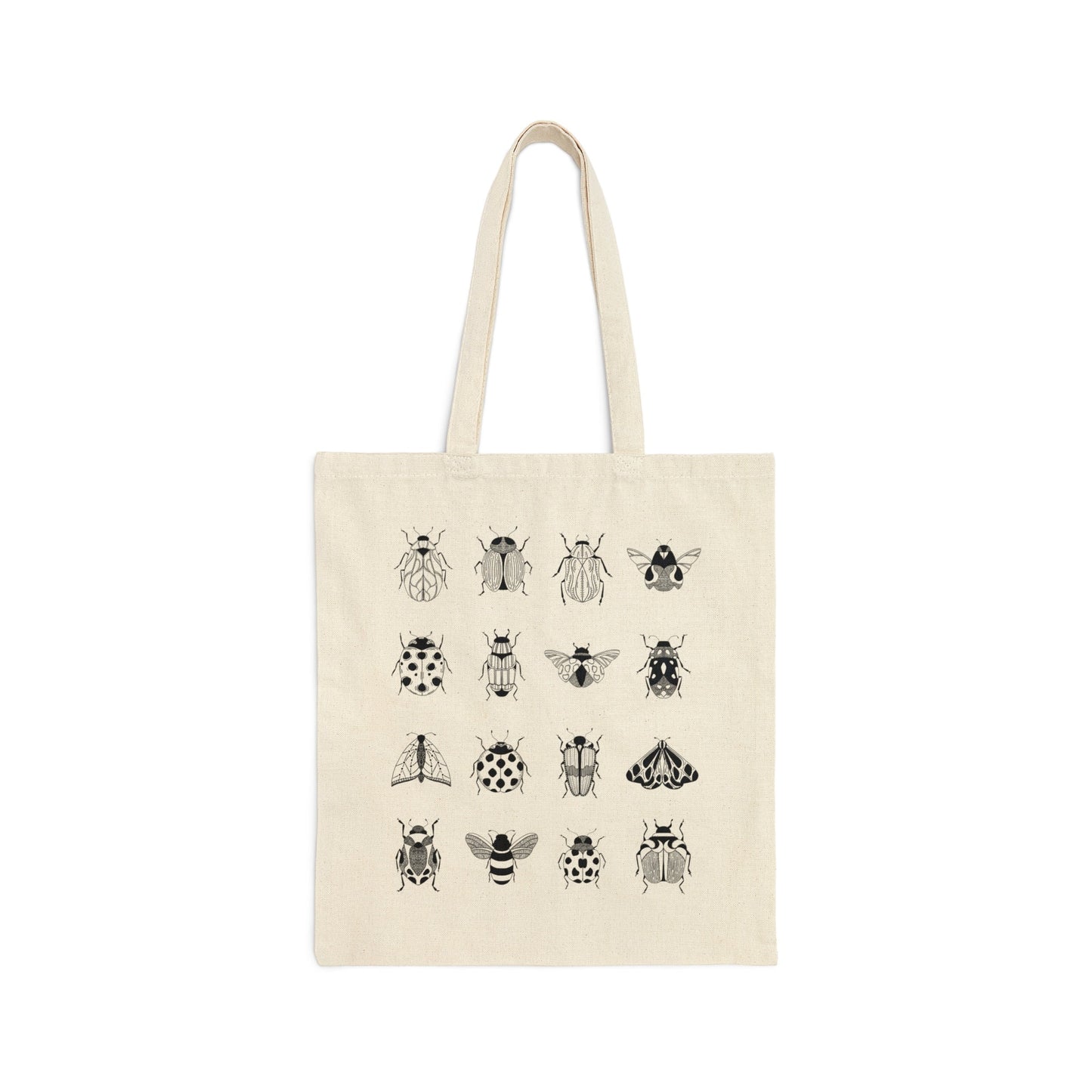 Minimalist Cotton Tote Bag, Bugs Print Black & White City-Inspired Gym-Inspired Reusable Shopping Gym