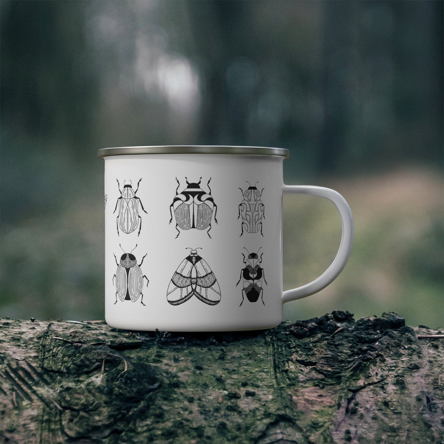 Minimalist Luxury Bug Noir Cup, Black & White Enamel Cup, Modern Monochrome Espresso
