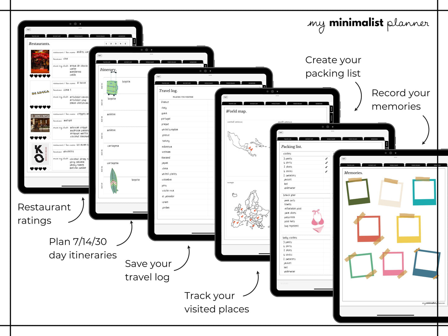Minimalist Digital Travel Journal Log, Tracker, Book Review, Quote Collection, Travel Wishlist, A to Z, Top 10, Goodnotes Template