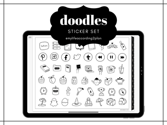 Minimalist Everyday Doodle Stickers, Planning and Bujo Labels Sticker Set, Digital Planner Stickers, GoodNotes 5 Elements, Precropped