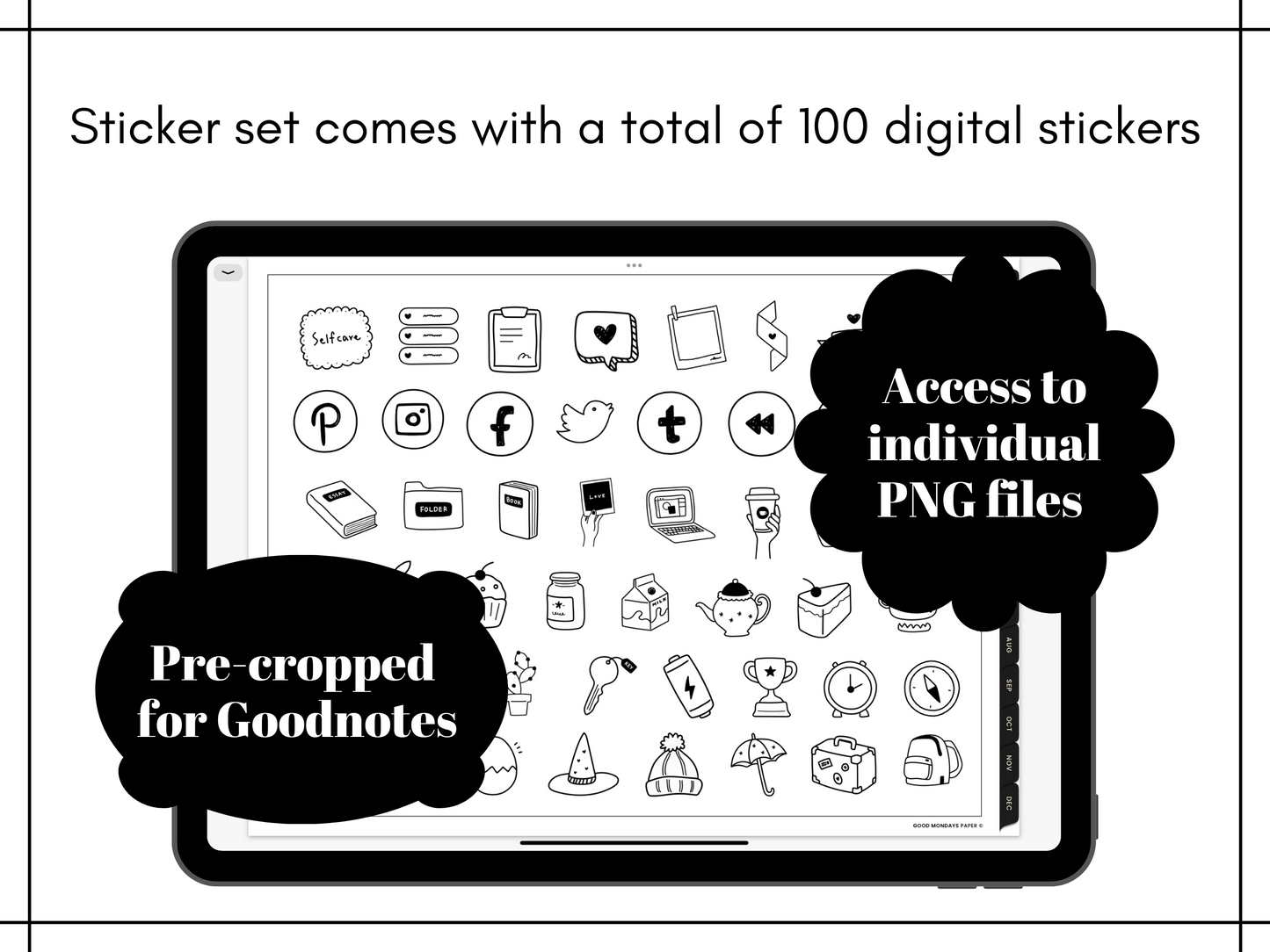 Minimalist Everyday Doodle Stickers, Planning and Bujo Labels Sticker Set, Digital Planner Stickers, GoodNotes 5 Elements, Precropped