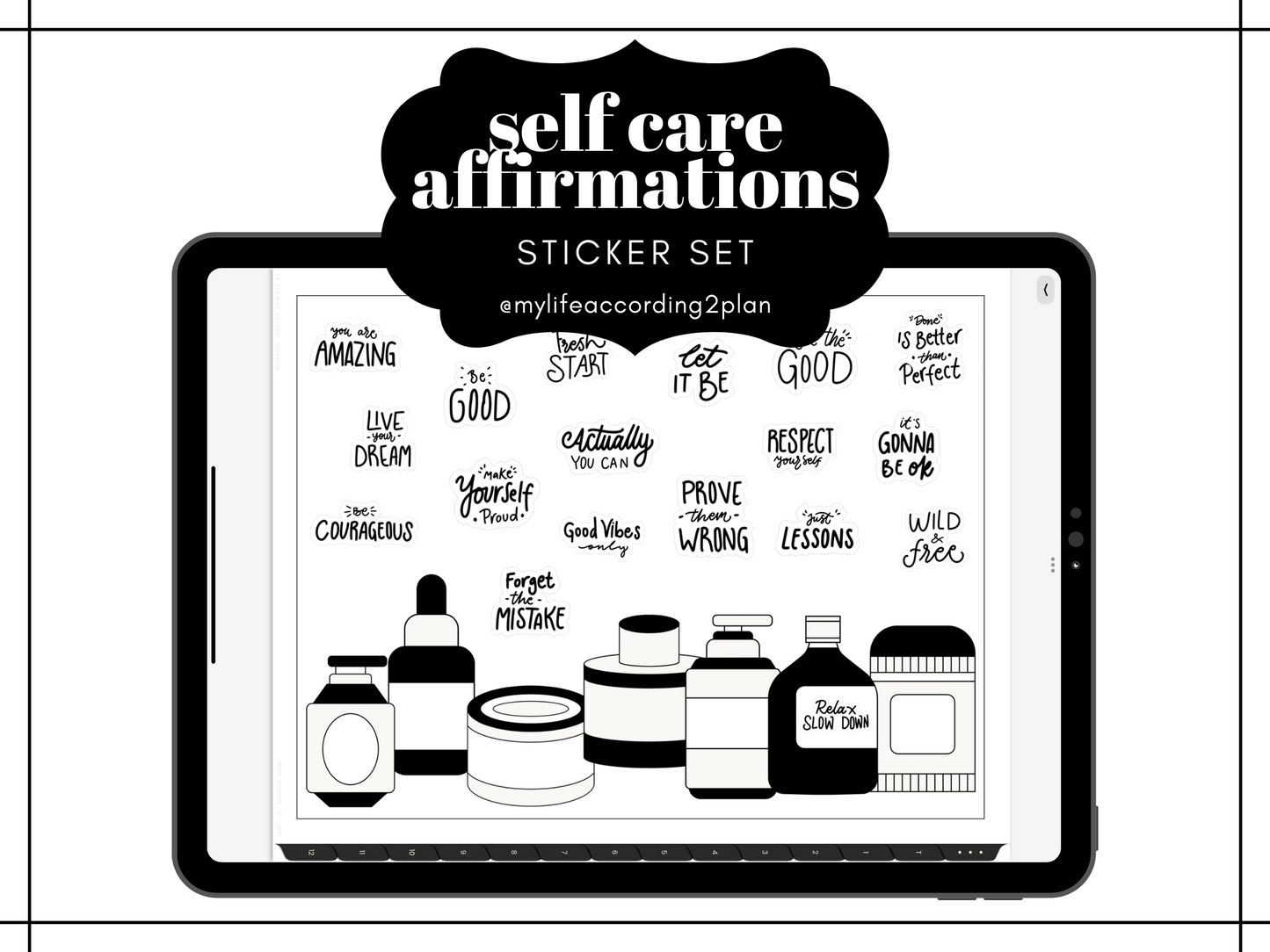 Minimalist Everyday Stickers, Affirmation and Self Care Sticker Set, Labels, Digital Planner Stickers, GoodNotes 5 Elements, Precropped