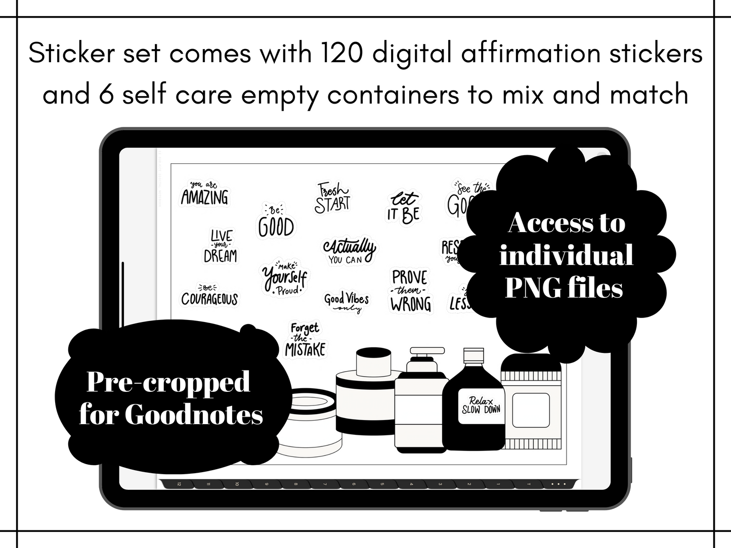 Minimalist Everyday Stickers, Affirmation and Self Care Sticker Set, Labels, Digital Planner Stickers, GoodNotes 5 Elements, Precropped