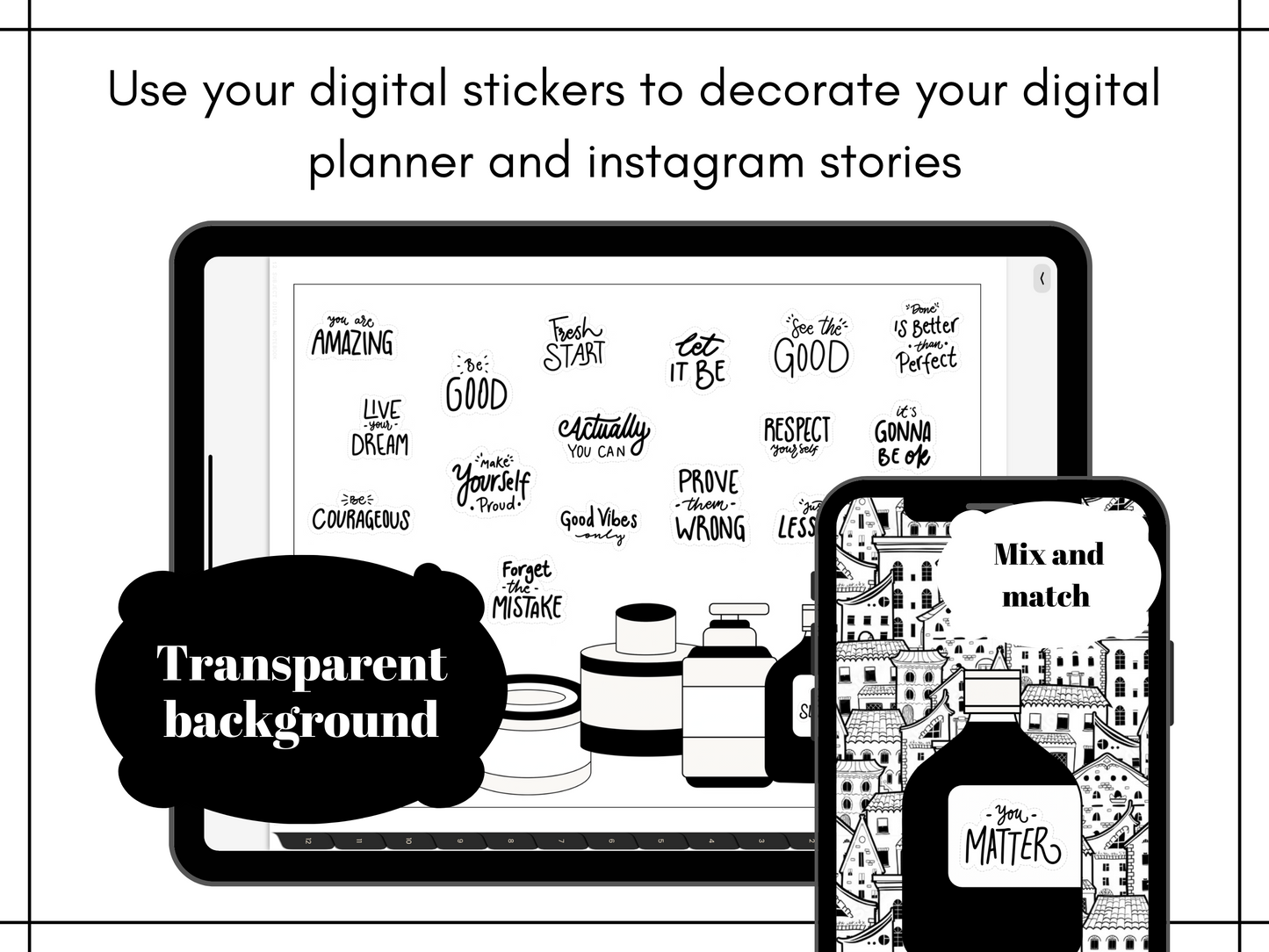 Minimalist Everyday Stickers, Affirmation and Self Care Sticker Set, Labels, Digital Planner Stickers, GoodNotes 5 Elements, Precropped