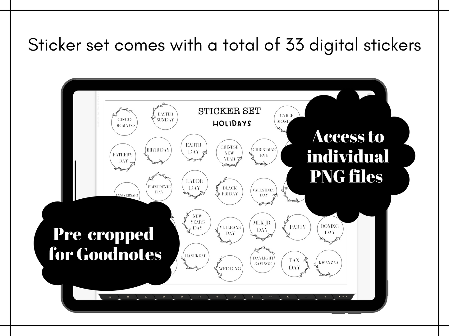 Minimalist Holiday Stickers, Planning and Bujo Labels Sticker Set, Digital Planner Stickers, GoodNotes 5 Elements, Precropped