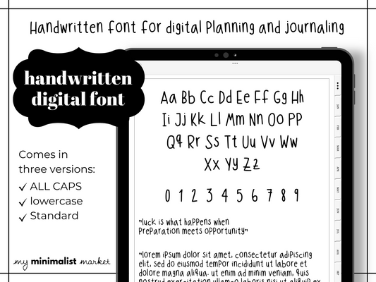 Neat Handwritten Font by My Minimalist Market, Cute Handwriting Font, Neat Handwriting, Digital Planner Font, All CAPS, lowercase, Standard