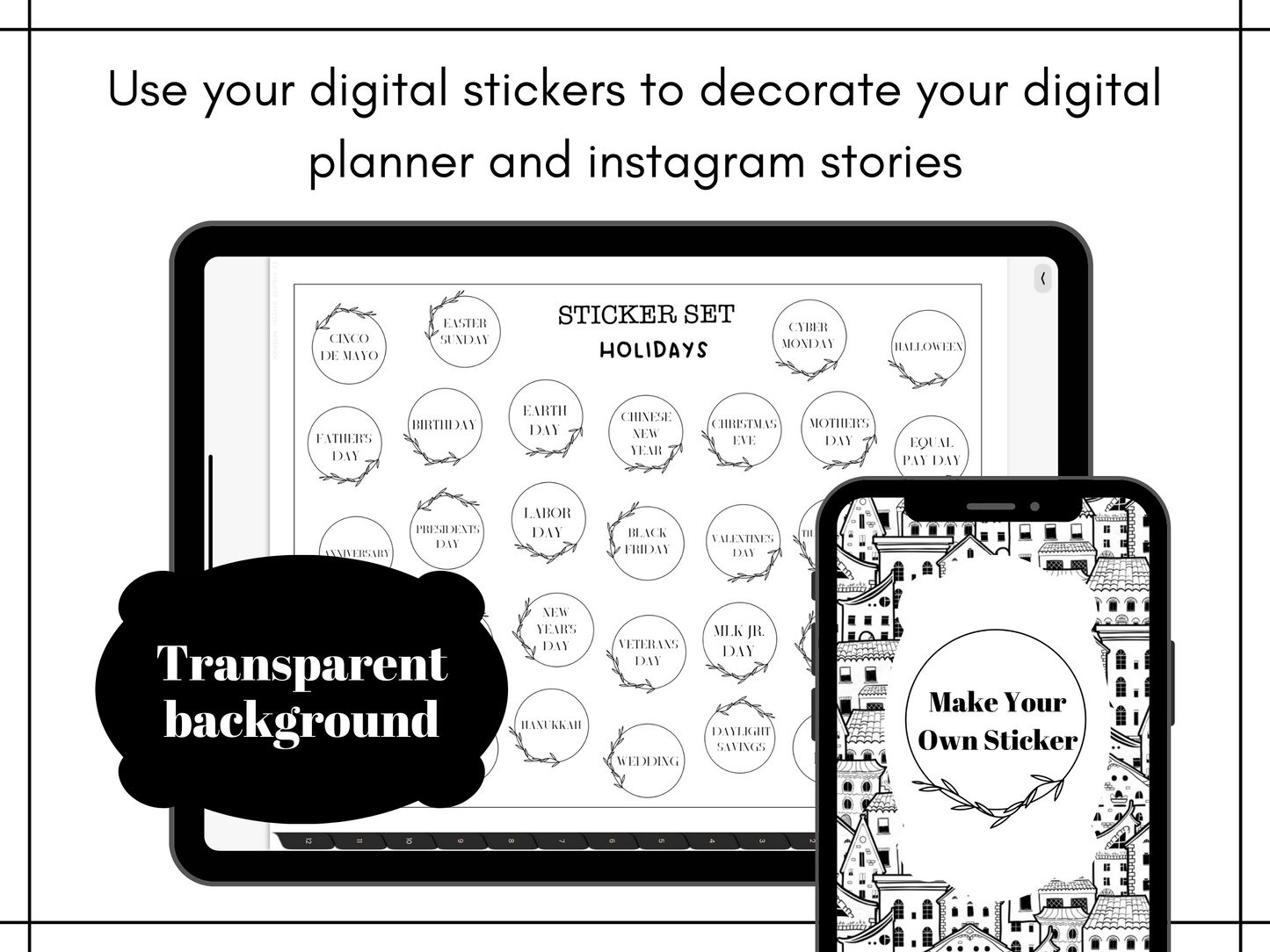 Minimalist Holiday Stickers, Planning and Bujo Labels Sticker Set, Digital Planner Stickers, GoodNotes 5 Elements, Precropped