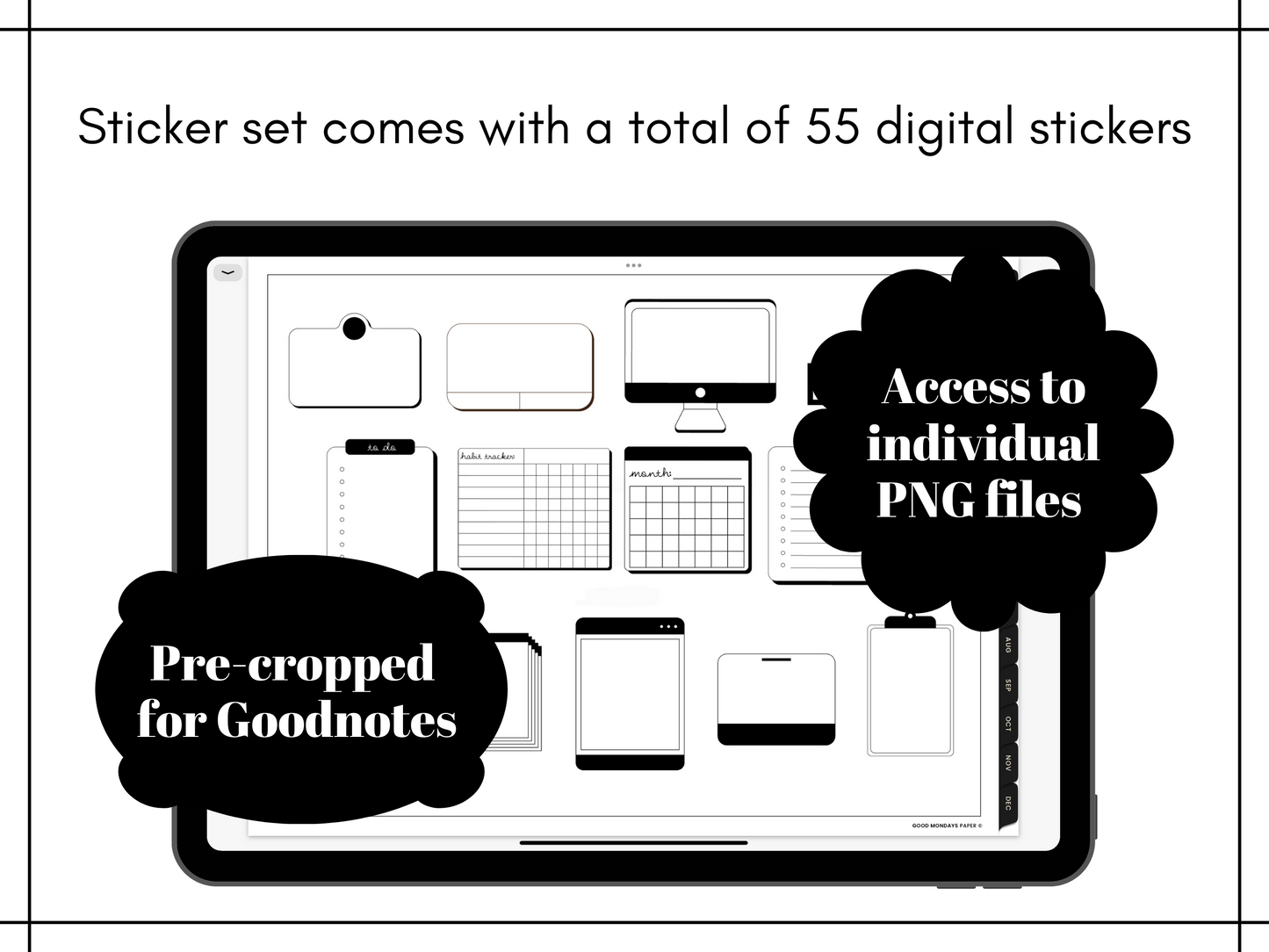 Minimalist Everyday Stickers, Sticky Notes and Inserts Sticker Set, Digital Planner Stickers, Inserts, GoodNotes 5 Elements, Precropped