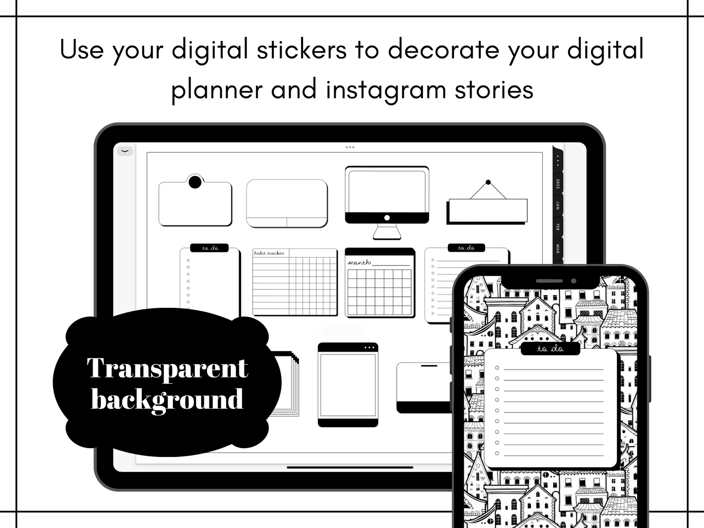 Minimalist Everyday Stickers, Sticky Notes and Inserts Sticker Set, Digital Planner Stickers, Inserts, GoodNotes 5 Elements, Precropped