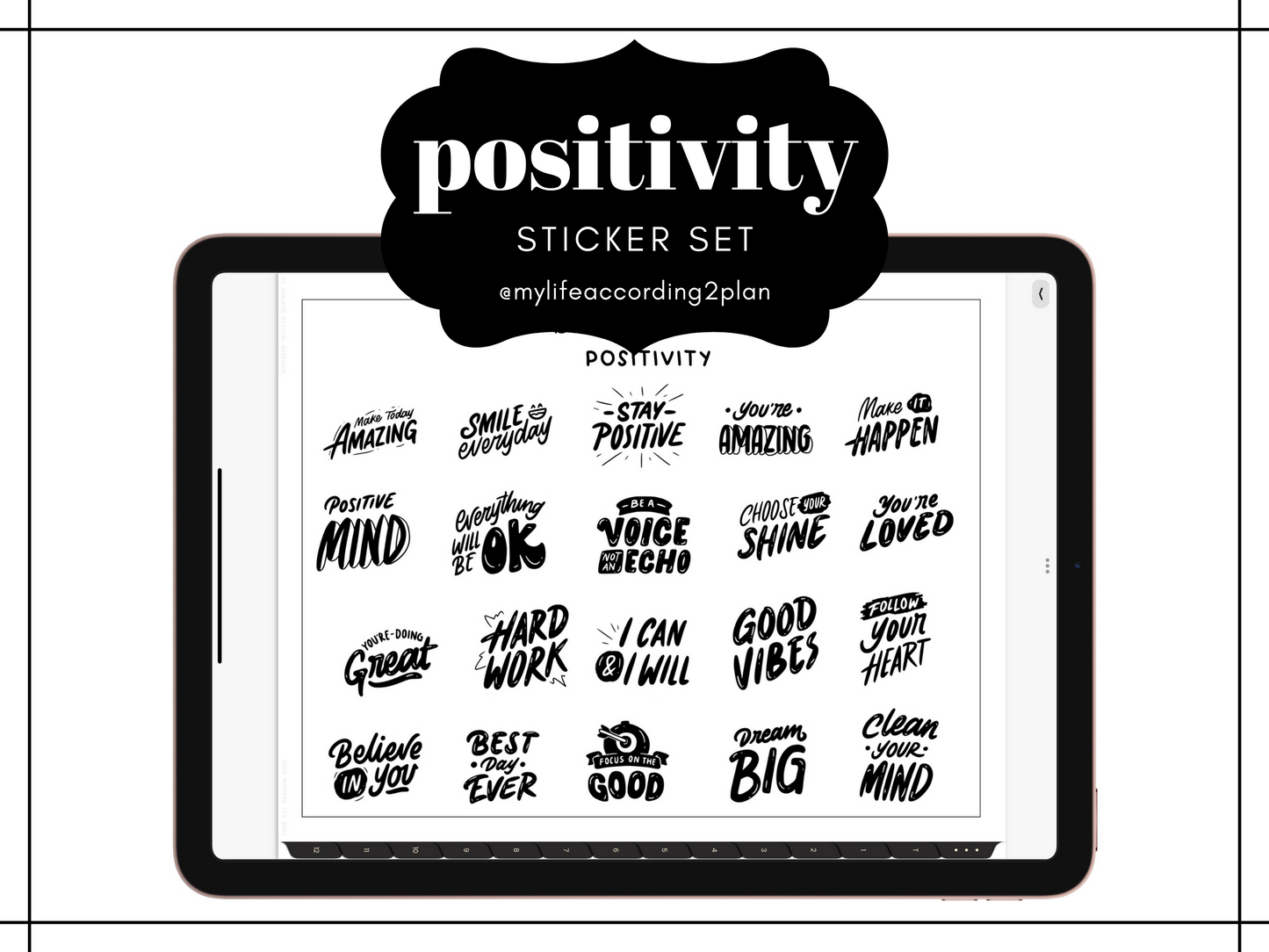 Minimalist Everyday Stickers, Positivity Labels Sticker Set, Digital Planner Stickers, GoodNotes 5 Elements, Precropped