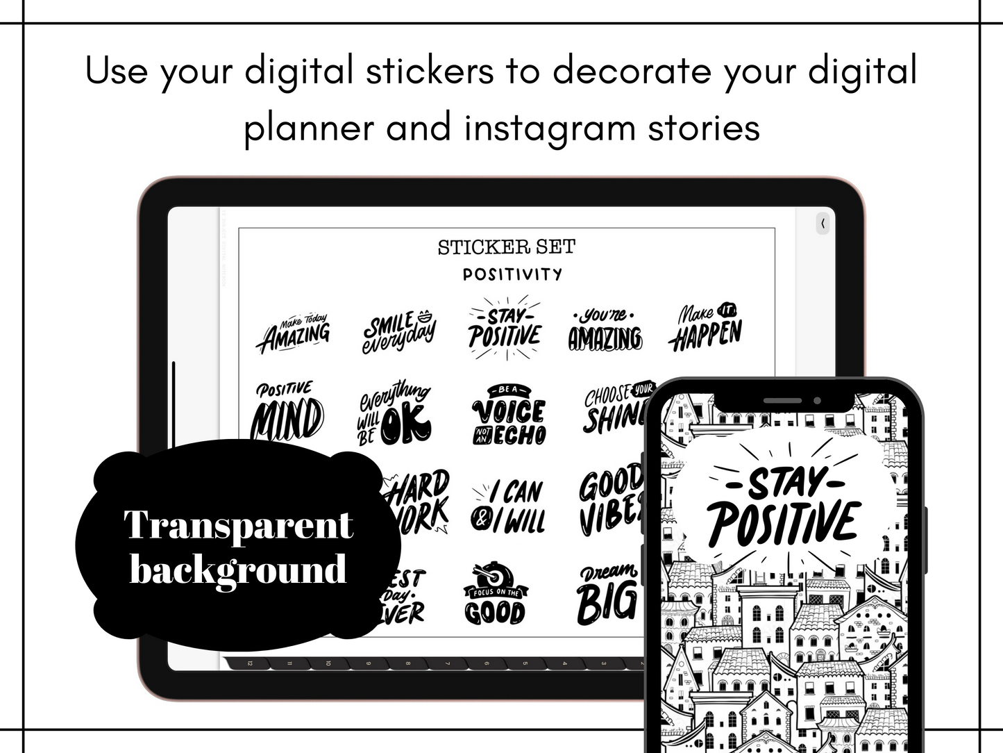 Minimalist Everyday Stickers, Positivity Labels Sticker Set, Digital Planner Stickers, GoodNotes 5 Elements, Precropped