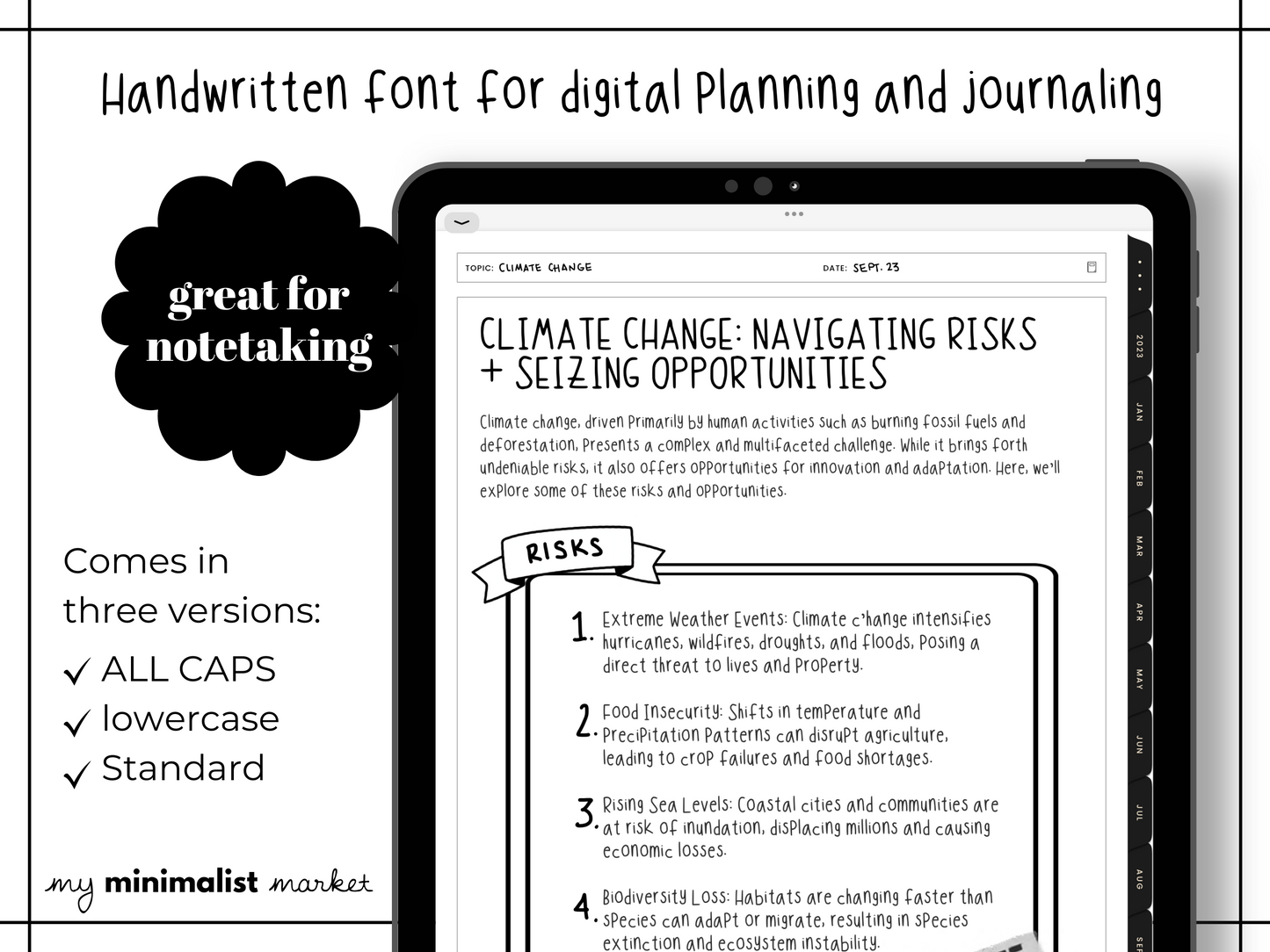 Neat Handwritten Font by My Minimalist Market, Cute Handwriting Font, Neat Handwriting, Digital Planner Font, All CAPS, lowercase, Standard