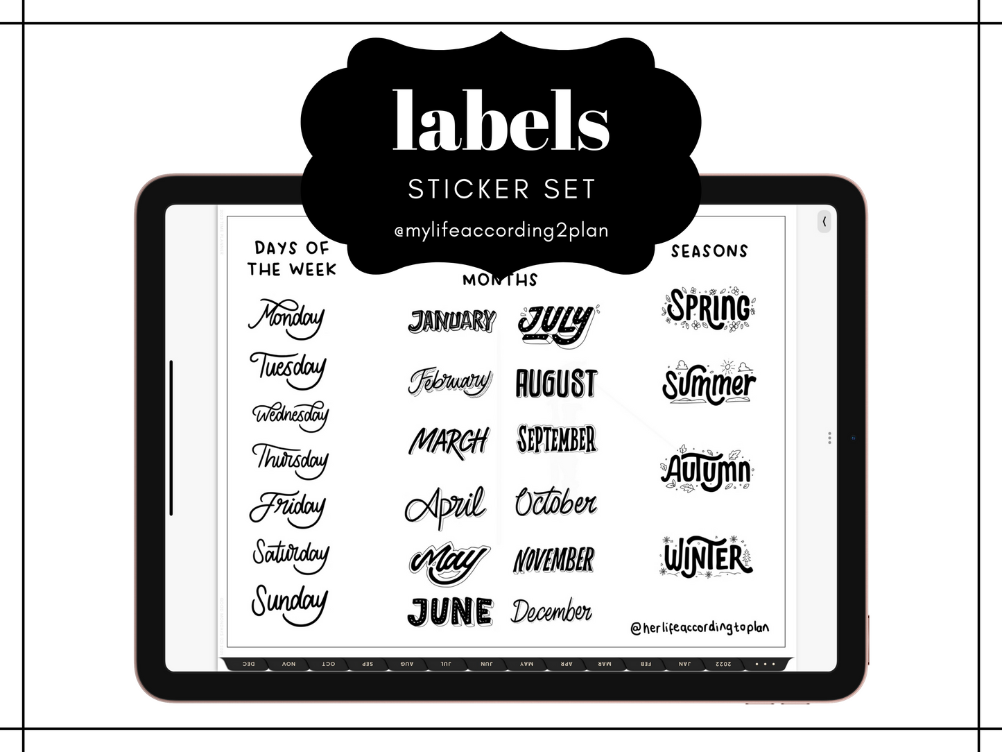 Minimalist Everyday Stickers, Days Months and Seasons Sticker Set, Digital Planner Stickers, GoodNotes 5 Elements, Precropped