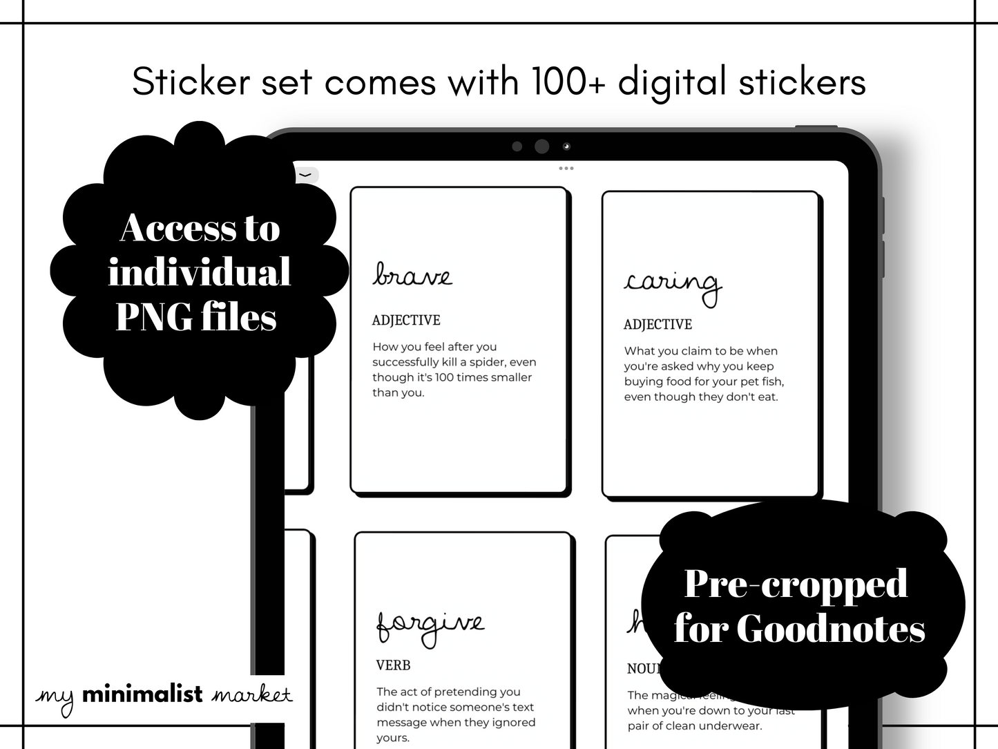 Minimalist Everyday Funny Affirmation Stickers, Planning and Bujo Sticker Set, Digital Planner Stickers, GoodNotes 5 Elements, Precropped