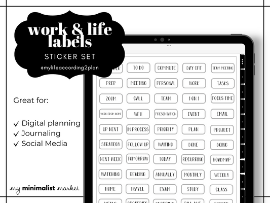 Minimalist Everyday Stickers, Work, Study & Life Labels Sticker Set, Digital Planner Stickers, GoodNotes 5 Elements, Precropped