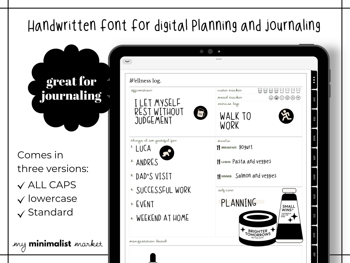 Neat Handwritten Font by My Minimalist Market, Cute Handwriting Font, Neat Handwriting, Digital Planner Font, All CAPS, lowercase, Standard