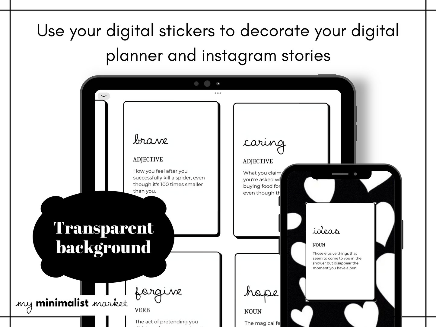 Minimalist Everyday Funny Affirmation Stickers, Planning and Bujo Sticker Set, Digital Planner Stickers, GoodNotes 5 Elements, Precropped