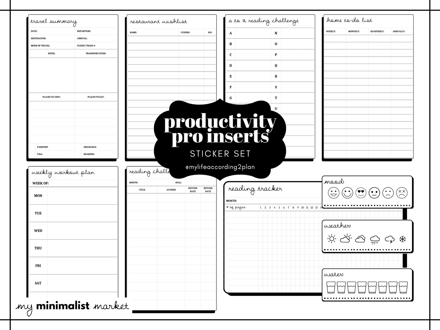 Minimalist Everyday Inserts Pro Sticker Pack, Planning and Bujo Sticker Set, Digital Planner Stickers, GoodNotes 5 Elements, Precropped