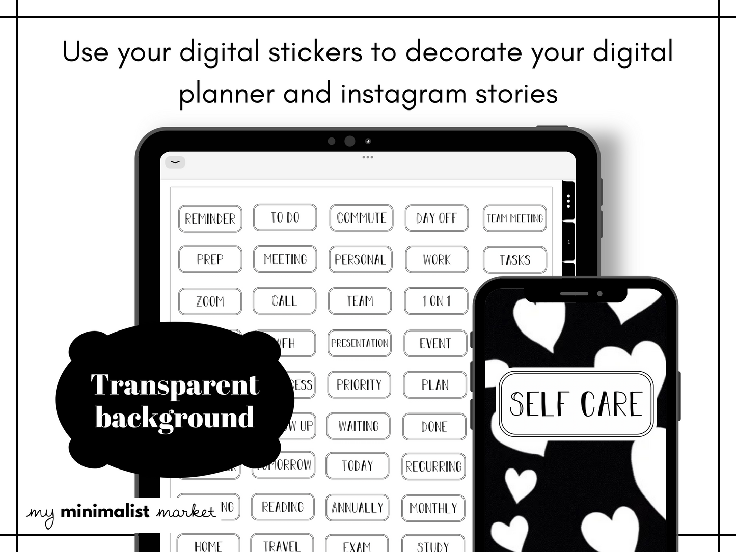 Minimalist Everyday Stickers, Work, Study & Life Labels Sticker Set, Digital Planner Stickers, GoodNotes 5 Elements, Precropped