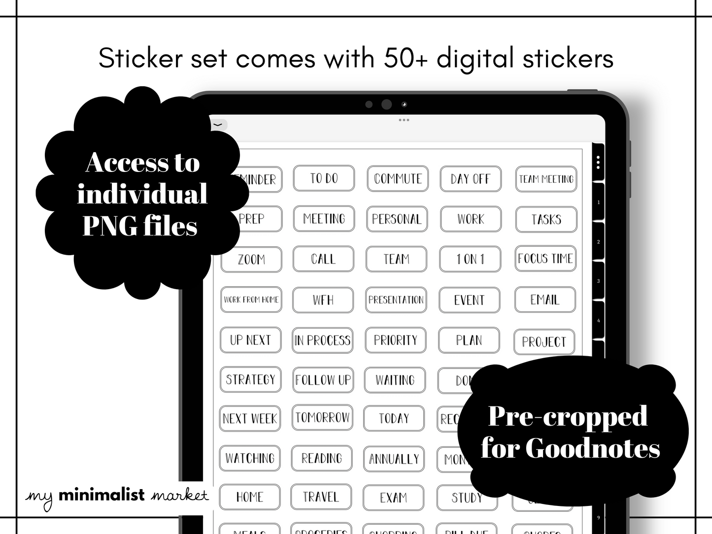 Minimalist Everyday Stickers, Work, Study & Life Labels Sticker Set, Digital Planner Stickers, GoodNotes 5 Elements, Precropped