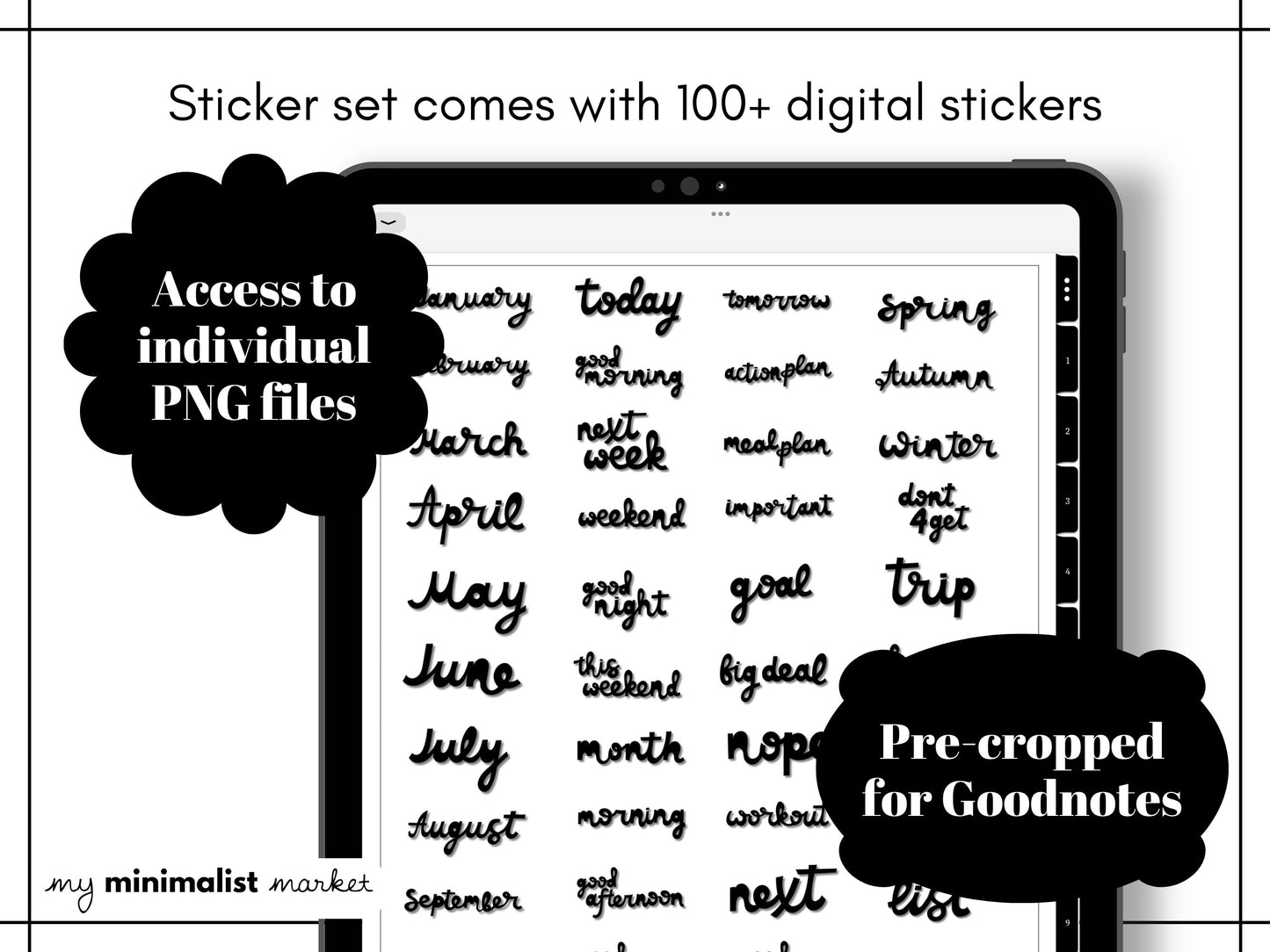Minimalist Daily Planning Set Stickers, Planning and Bujo Labels Sticker Set, Digital Planner Stickers, GoodNotes 5 Elements, Precropped