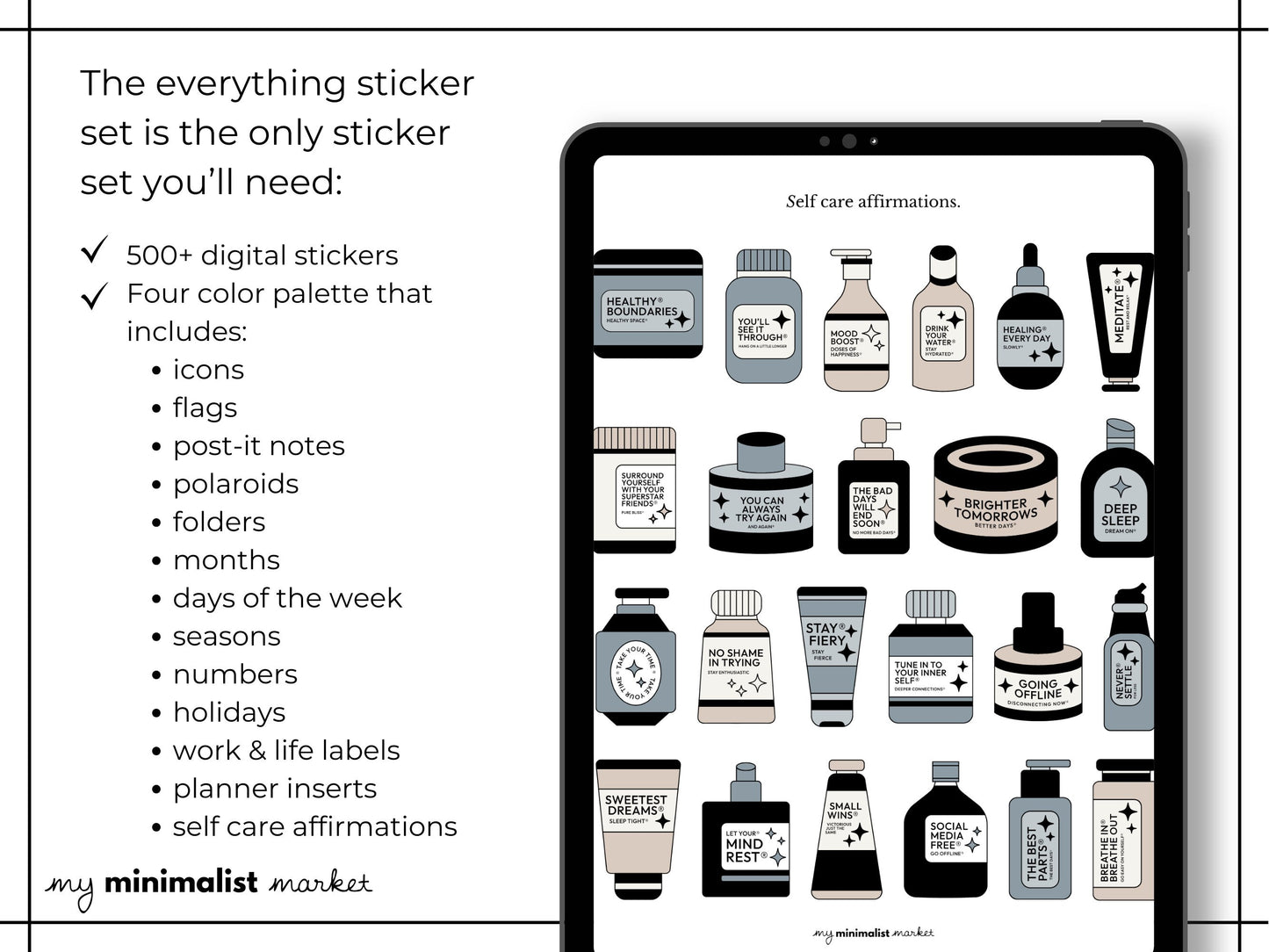 Everything Sticker Set "Blue Salts Collection", Digital Planning & Bujo, Labels, Seasons, Holidays, Self Care, Icons, Post-its, Precropped