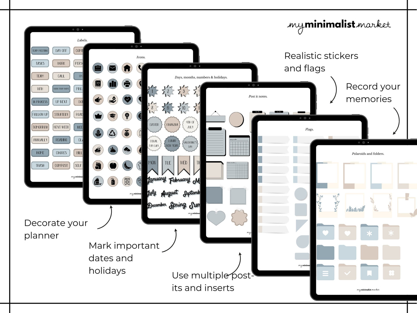 Everything Sticker Set "Blue Salts Collection", Digital Planning & Bujo, Labels, Seasons, Holidays, Self Care, Icons, Post-its, Precropped