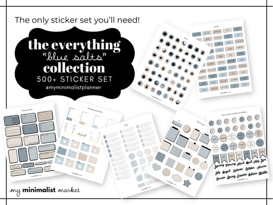 Everything Sticker Set "Blue Salts Collection", Digital Planning & Bujo, Labels, Seasons, Holidays, Self Care, Icons, Post-its, Precropped