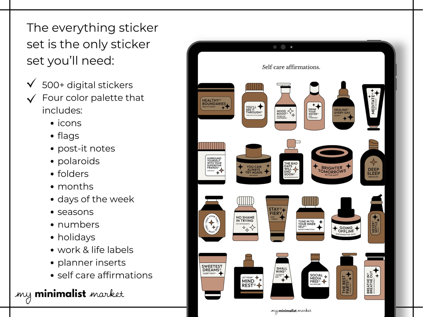 Everything Sticker Set "Boho Collection", Digital Planning & Bujo, Labels, Seasons, Holidays, Self Care, Icons and Post-its, Precropped