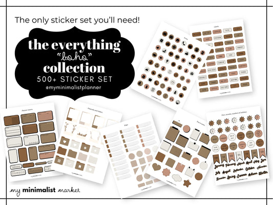 Everything Sticker Set "Boho Collection", Digital Planning & Bujo, Labels, Seasons, Holidays, Self Care, Icons and Post-its, Precropped