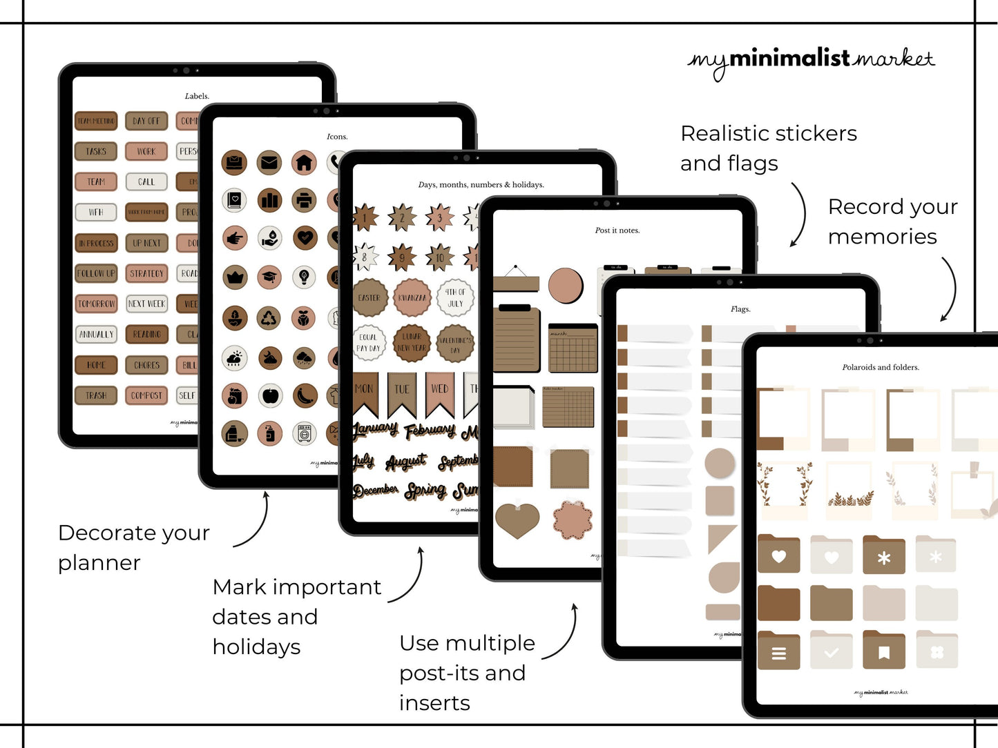 Everything Sticker Set "Boho Collection", Digital Planning & Bujo, Labels, Seasons, Holidays, Self Care, Icons and Post-its, Precropped