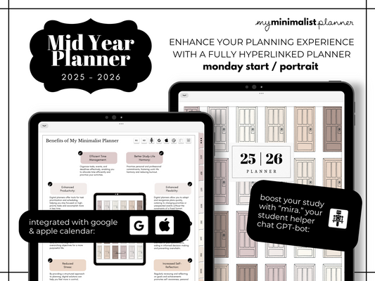 2025 - 2026 Minimalist Mid Year Digital Planner - Boho
