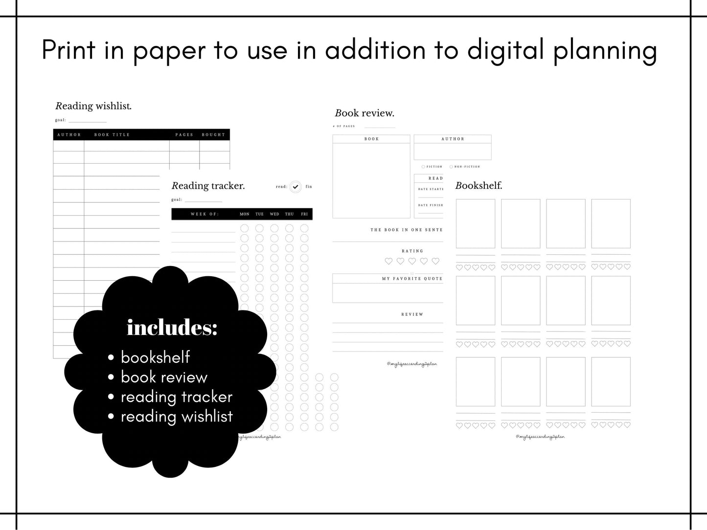 Minimalist Bookshelf Inserts and Reading Tracker, Book Review, Reading Wishlist Inserts for Goodnotes, Notes, Goodnotes Template, Planner