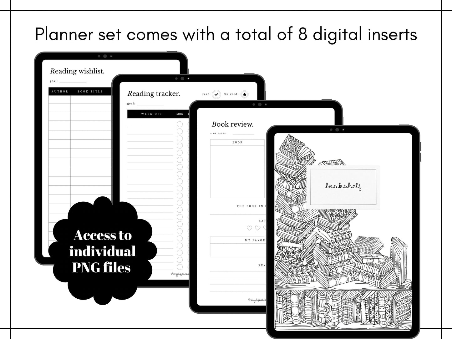 Minimalist Bookshelf Inserts and Reading Tracker, Book Review, Reading Wishlist Inserts for Goodnotes, Notes, Goodnotes Template, Planner