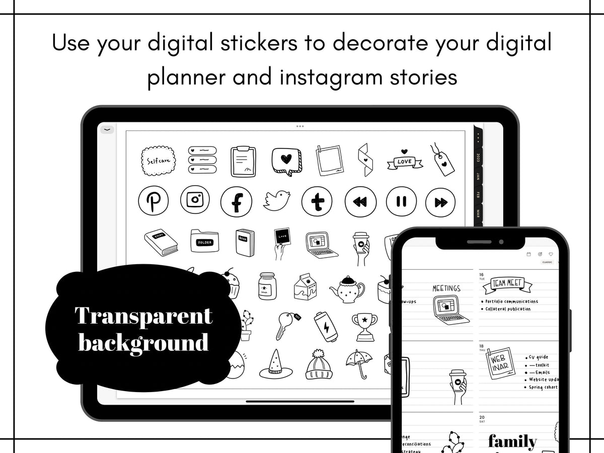 Simple Setting Stickers Minimalist Everyday Stickers, Doodles Sticker Set, Cartoon Labels, Dig ...