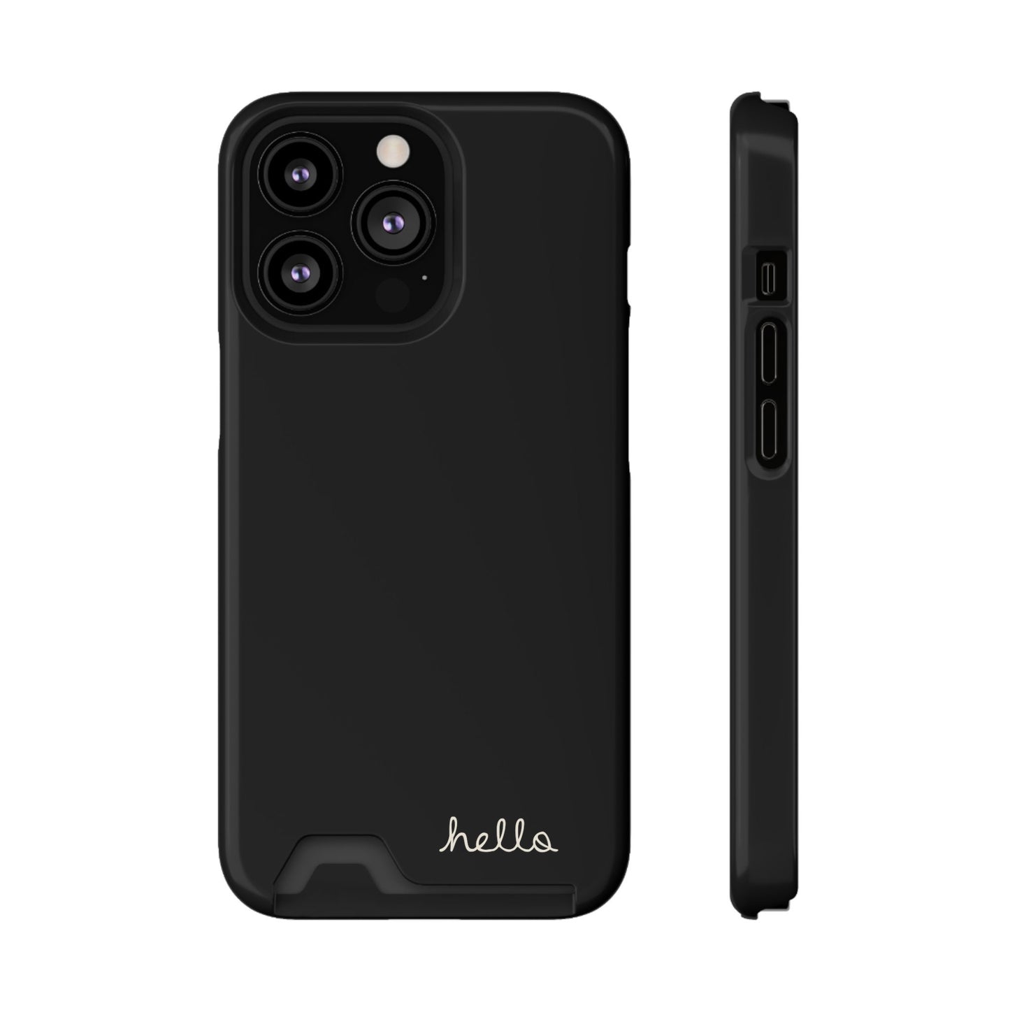 Minimalist iPhone Hello Case with Cardholder Black iPhone 12, 13 (Pro and Plus), Samsung Galaxy S21 S22 (Plus and Ultra)