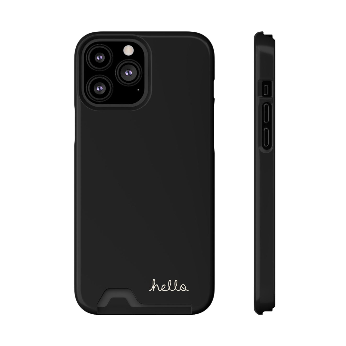 Minimalist iPhone Hello Case with Cardholder Black iPhone 12, 13 (Pro and Plus), Samsung Galaxy S21 S22 (Plus and Ultra)