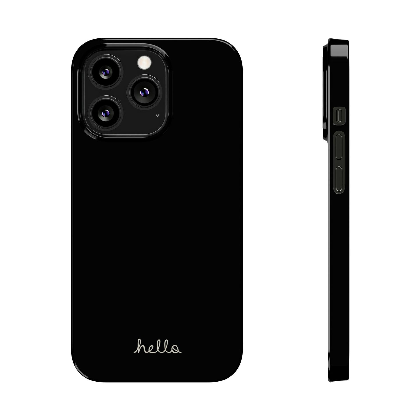 Minimalist iPhone Hello Case Black iPhone 14, 13, 12, 11, X (Pro, Slim, Mini, MAX and Plus)