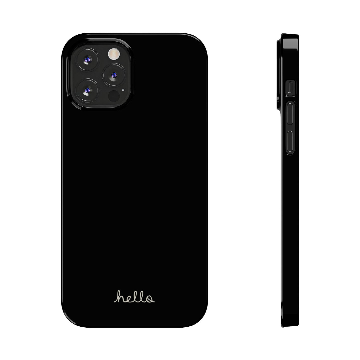 Minimalist iPhone Hello Case Black iPhone 14, 13, 12, 11, X (Pro, Slim, Mini, MAX and Plus)