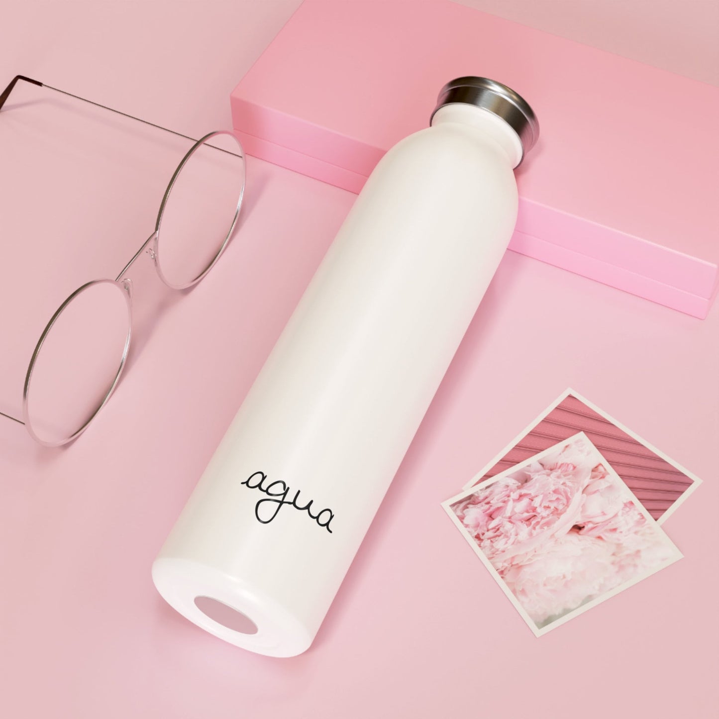 Minimalist Agua Water Reusable Bottle, Black & White Elegant Drinkware