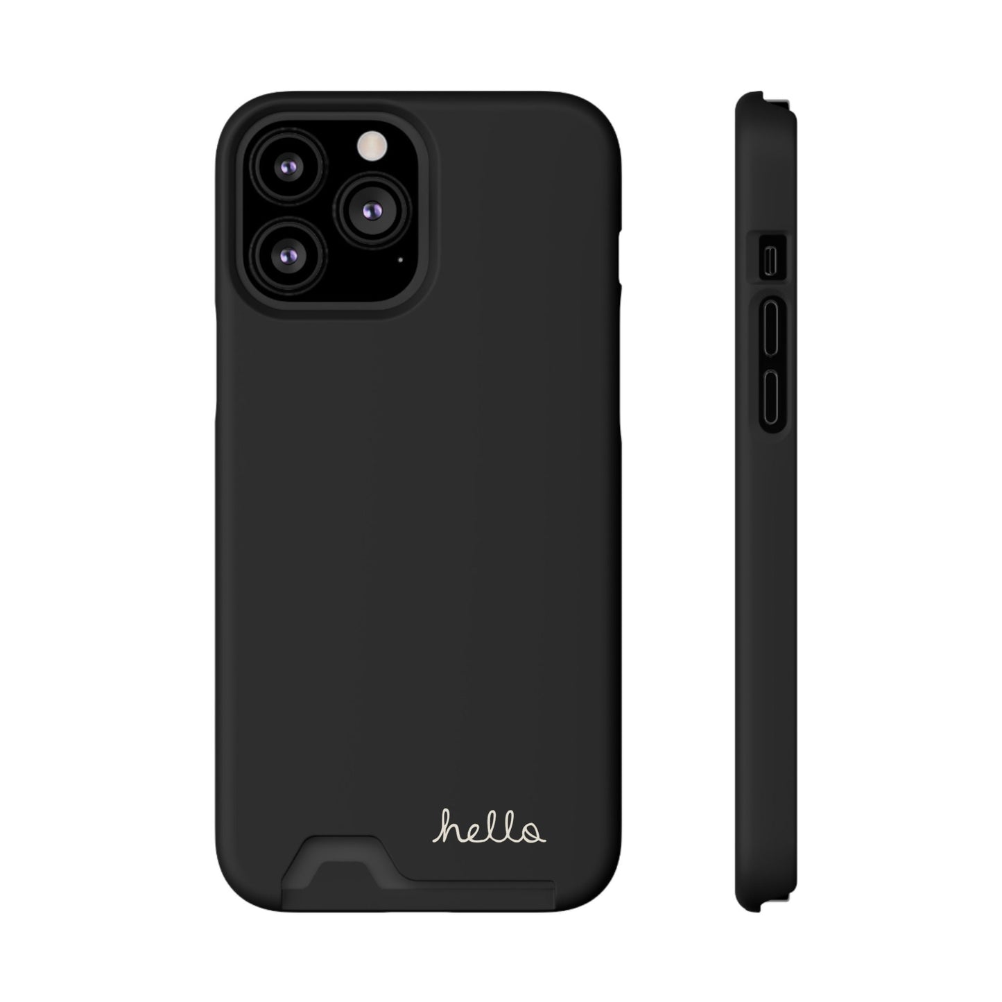 Minimalist iPhone Hello Case with Cardholder Black iPhone 12, 13 (Pro and Plus), Samsung Galaxy S21 S22 (Plus and Ultra)