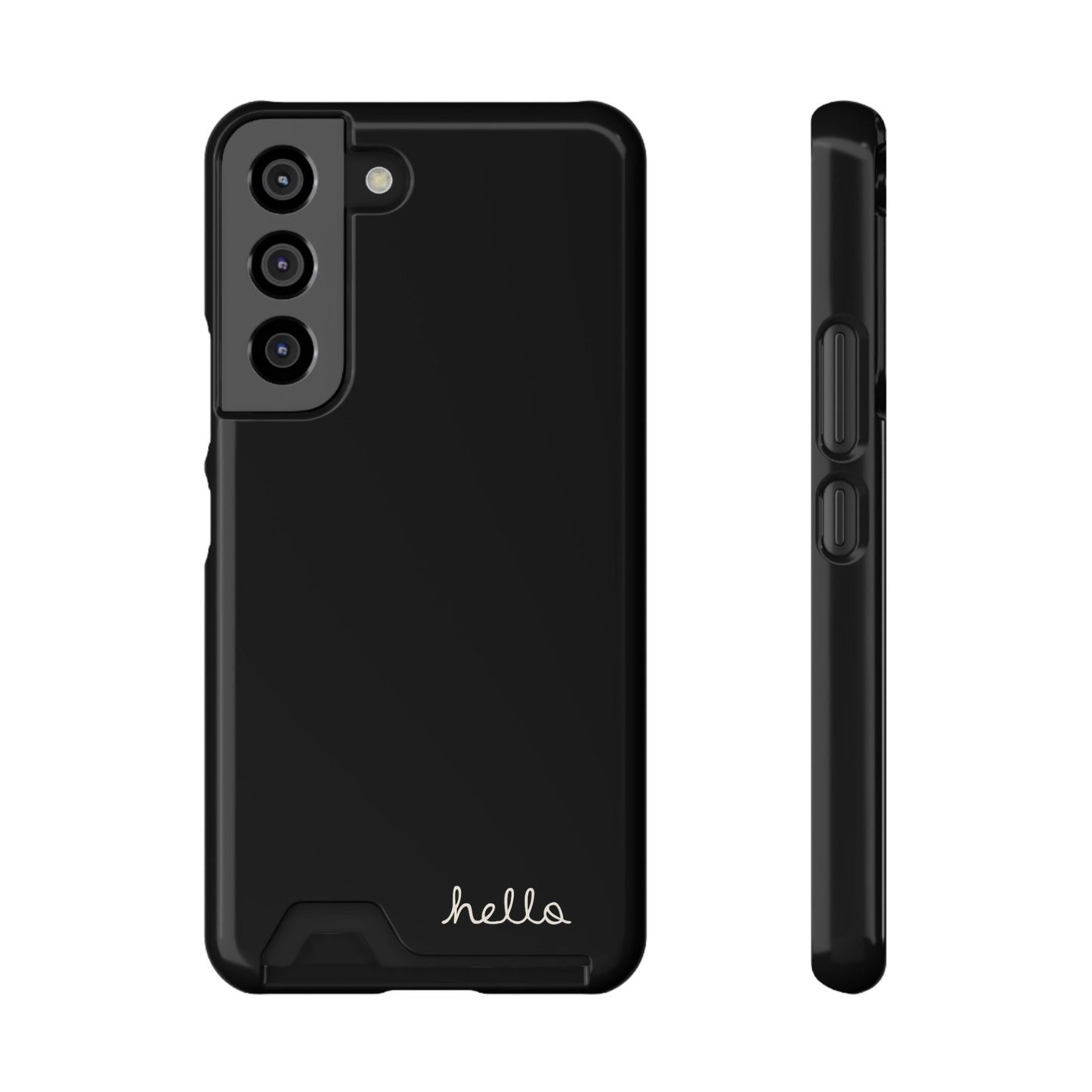 Minimalist iPhone Hello Case with Cardholder Black iPhone 12, 13 (Pro and Plus), Samsung Galaxy S21 S22 (Plus and Ultra)