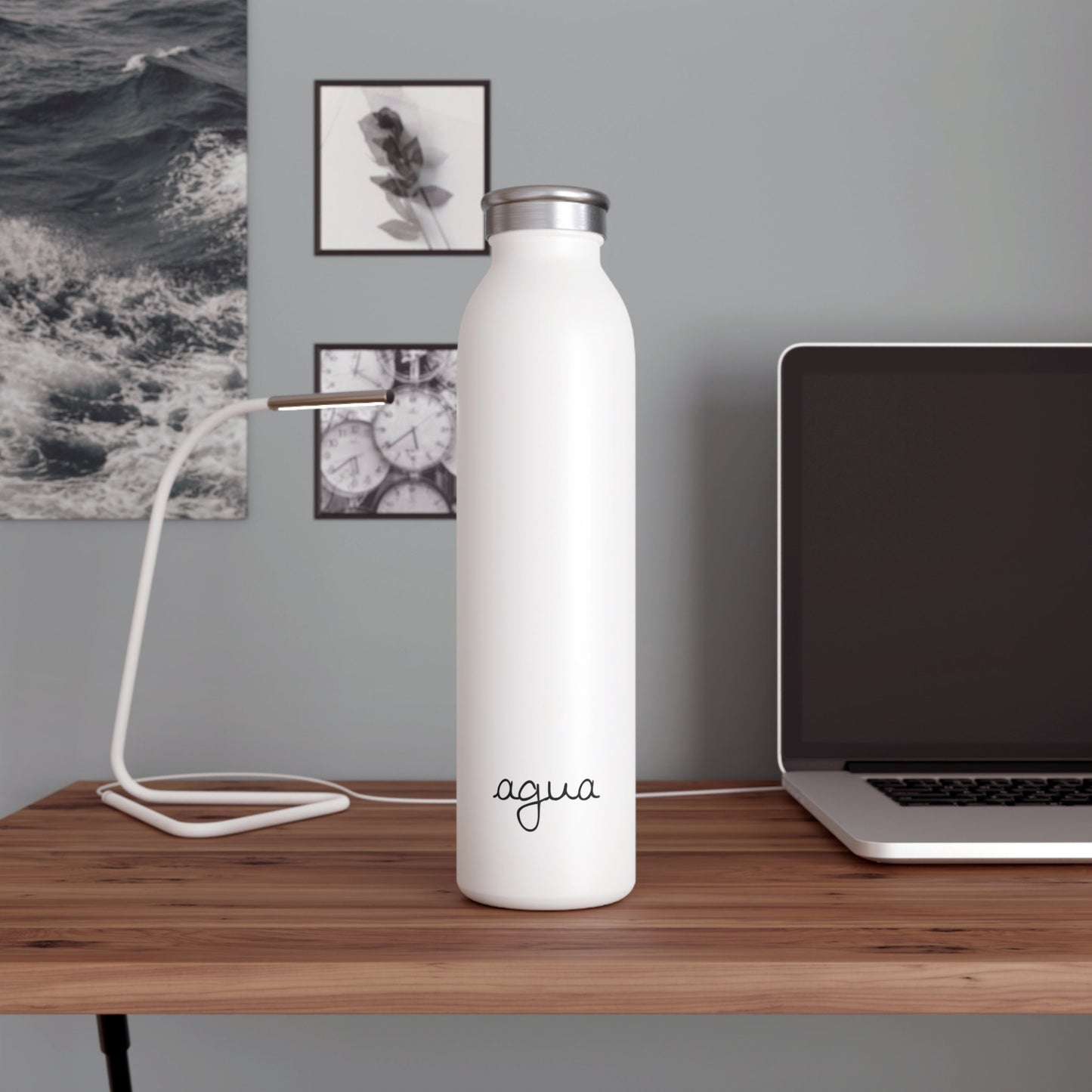 Minimalist Agua Water Reusable Bottle, Black & White Elegant Drinkware