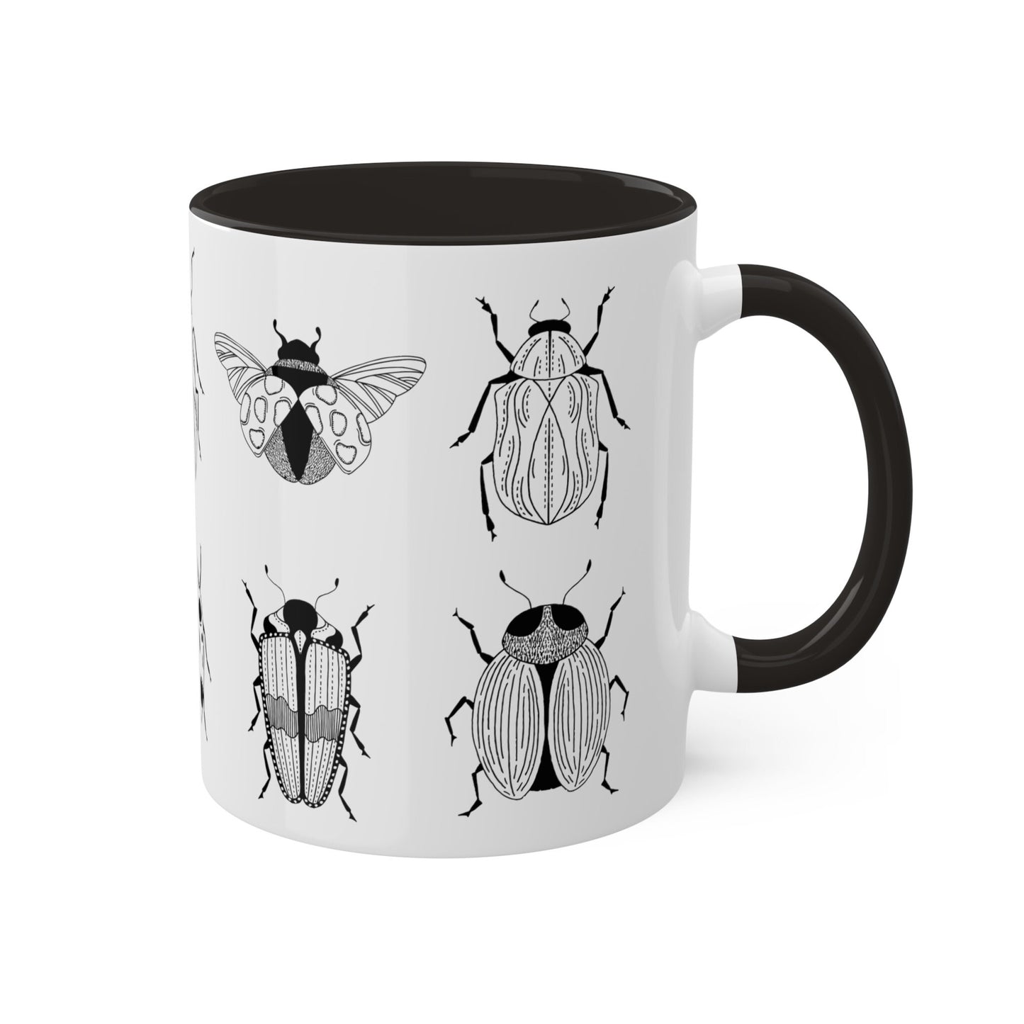 Minimalist Luxury Bug Noir Mug, Black & White Ceramic Tea Cup, Modern Monochrome Espresso