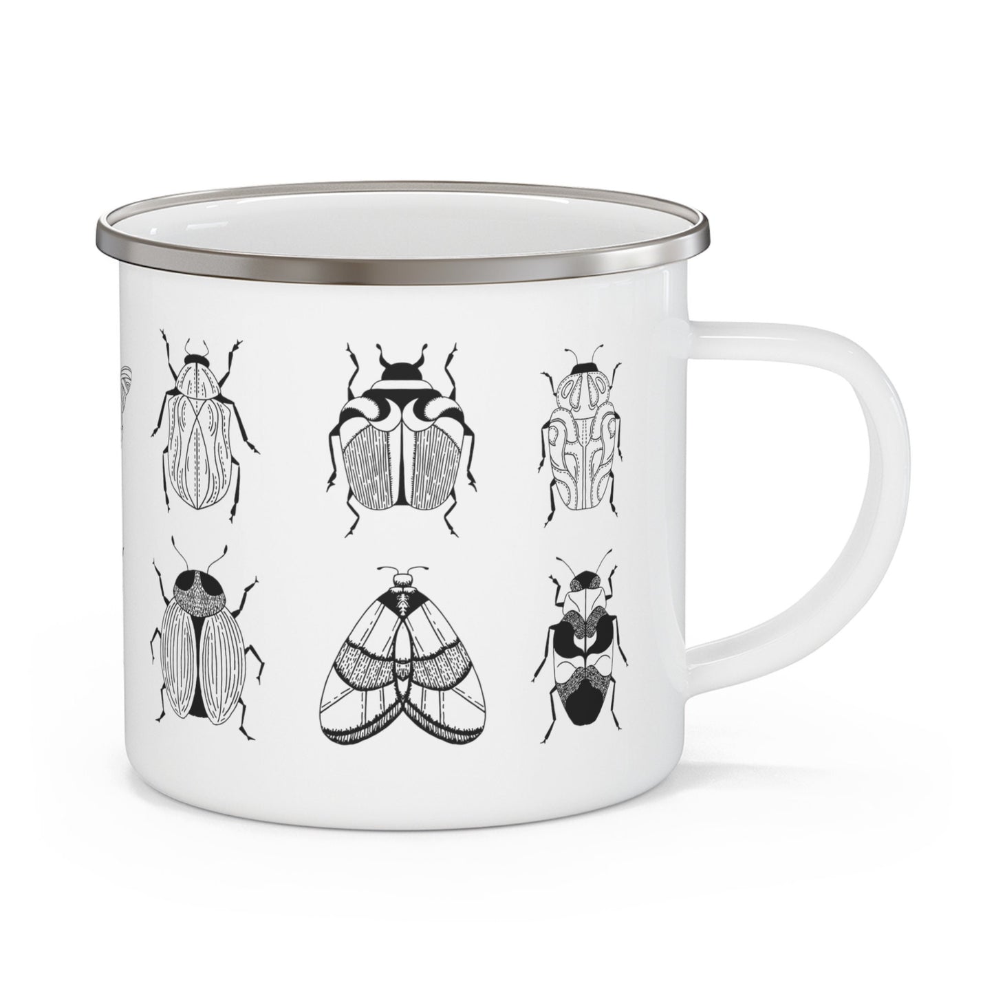 Minimalist Luxury Bug Noir Cup, Black & White Enamel Cup, Modern Monochrome Espresso