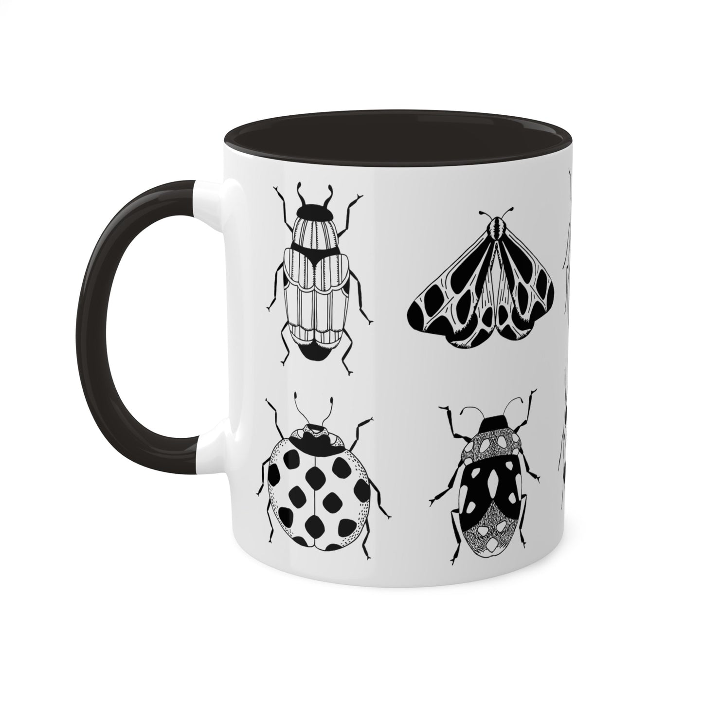 Minimalist Luxury Bug Noir Mug, Black & White Ceramic Tea Cup, Modern Monochrome Espresso