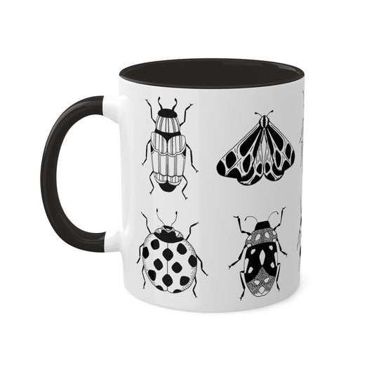 Minimalist Luxury Bug Noir Mug, Black & White Ceramic Tea Cup, Modern Monochrome Espresso