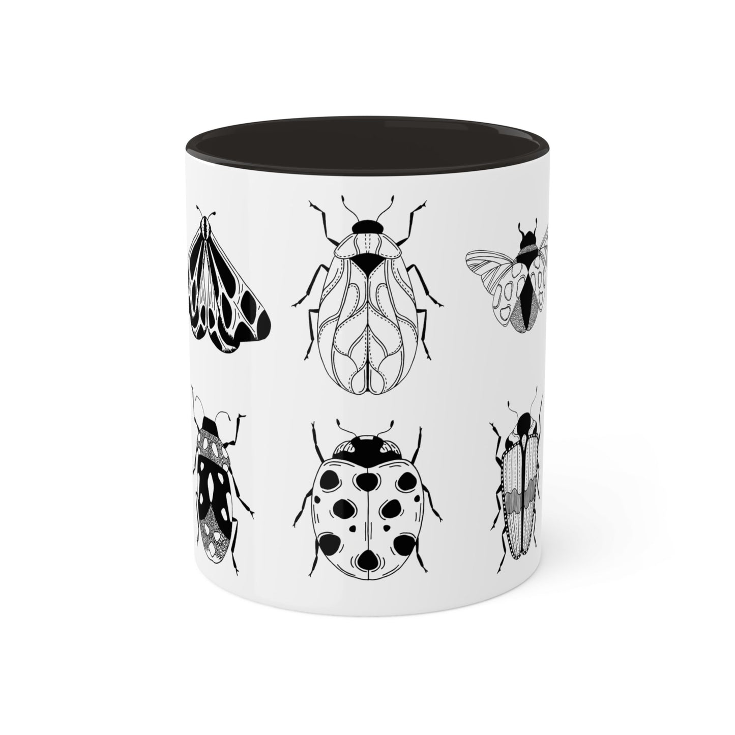 Minimalist Luxury Bug Noir Mug, Black & White Ceramic Tea Cup, Modern Monochrome Espresso